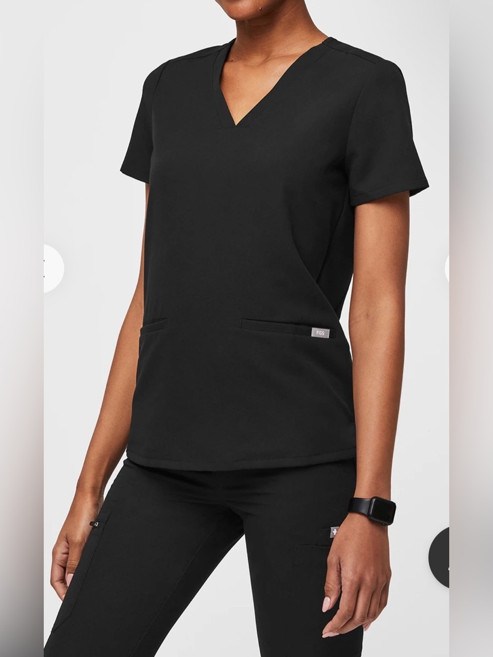 FIGS Black Casma Scrub Short Sleeve Top